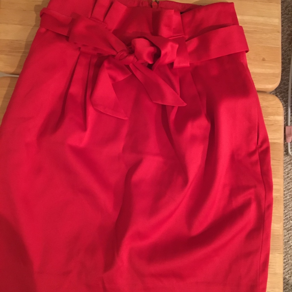 Express Red satin pencil skirt with bow